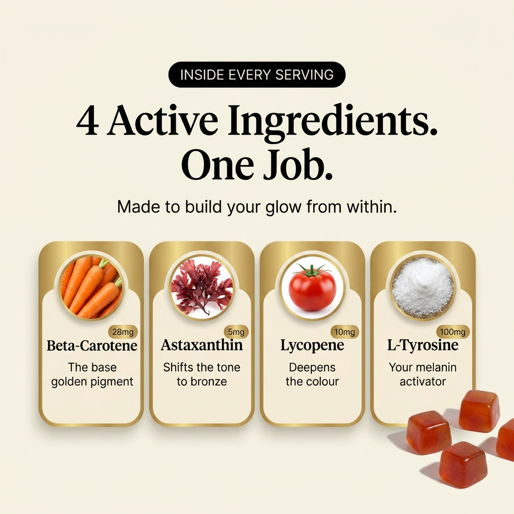 SAVA Bronze - 4 active ingredients: Beta-Carotene, Astaxanthin, Lycopene, L-Tyrosine